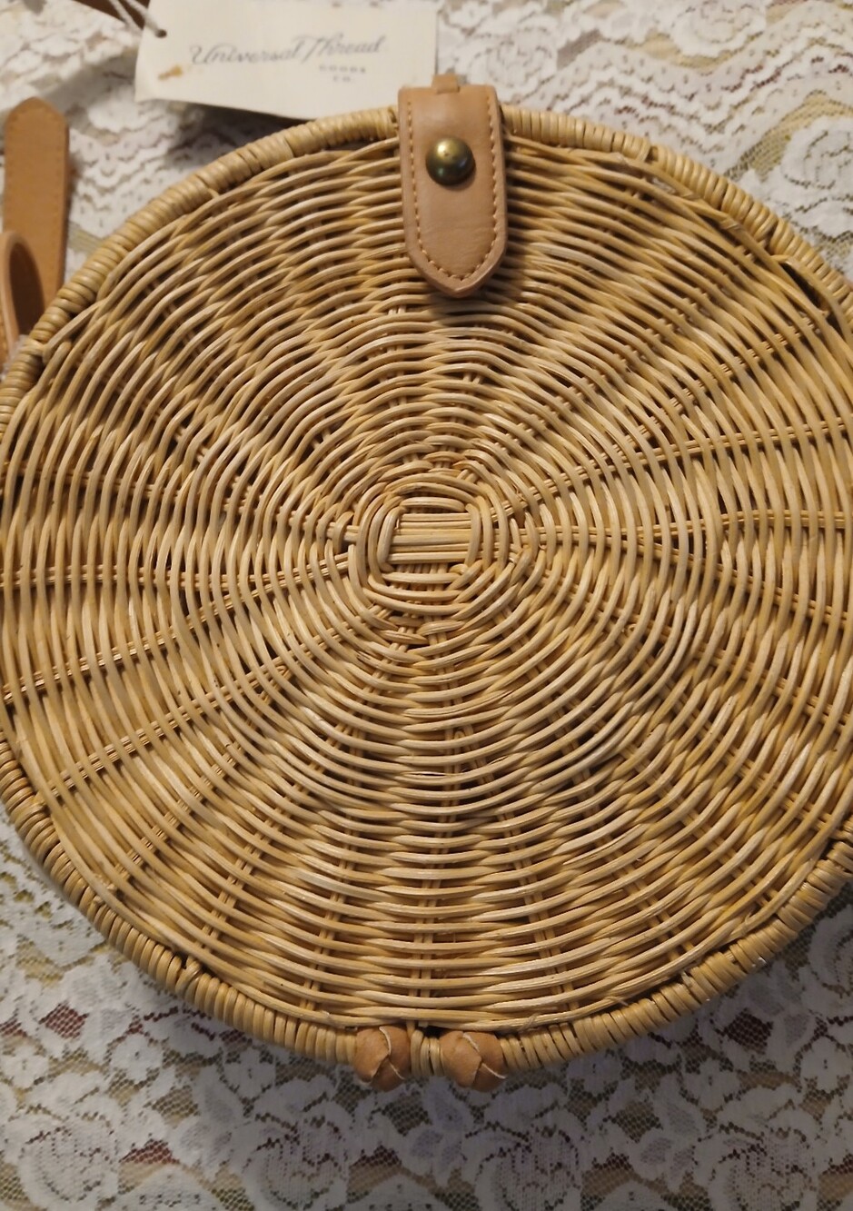 NWT Universal Thread Natural Woven Round Crossbody Bag with Leather Strap - Picture 2 of 9